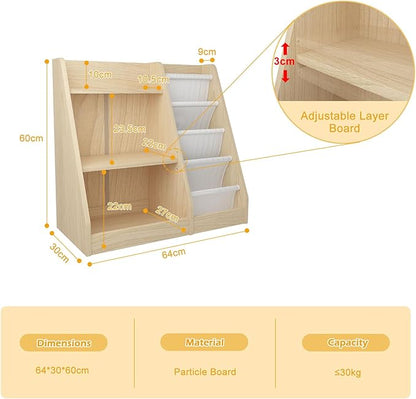 White 3 Tier Kids Bookshelf Toddler Book Rack for Book Toy Storage Organizer Children Bookcase 4 Sling Adjustable Book Display Shelf for Nursery Playroom Kids Baby Bedroom
