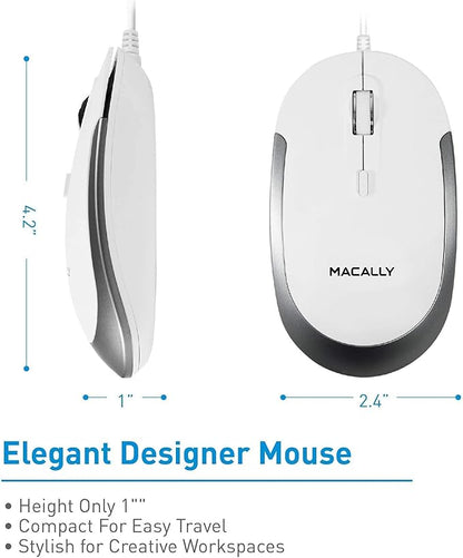 Macally Ultra Slim Wired Computer Keyboard and a Silent Wired Mouse, Essential Office Accessories