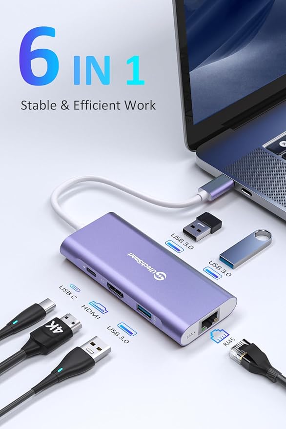 UtechSmart USB C Hub, Ethernet Multiport Adapter 6 In 1 USB C to HDMI Dock