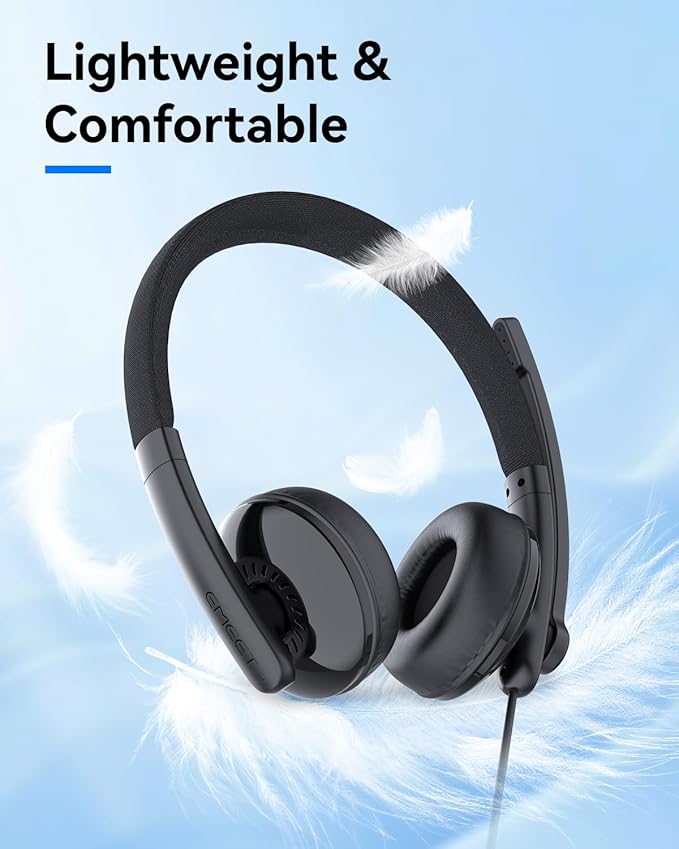 EMEET HS50 Wired Headset with Mic, On-Ear Computer Headphones with Noise