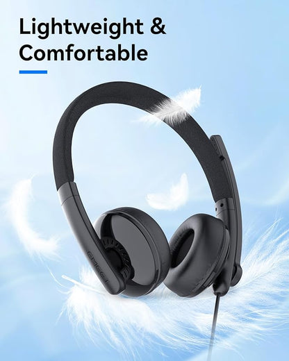 EMEET HS50 Wired Headset with Mic, On-Ear Computer Headphones with Noise