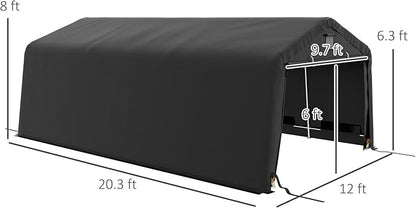 Outsunny 12' x 20' Heavy Duty Carport, Portable Garage Canopy Tent with 2 Ventilation Windows and Large Door, for Car, Truck, Boat, Motorcycle, Bike, Garden Tools, Black