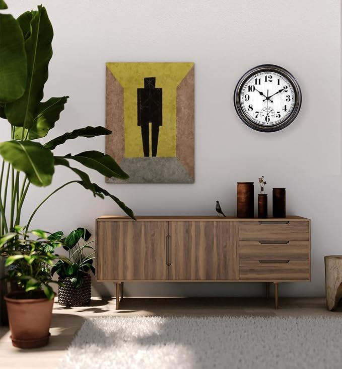 45MinST 12 Inch Indoor/Outdoor Retro Round Waterproof Wall Clock with Thermometer, Silent Non Ticking Battery Operated Quality Quartz Wall Clock Home/Patio Decor(Black Gold)
