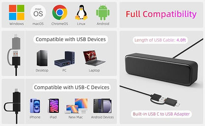 Computer Speakers for Desktop PC, External Speakers for Laptop, Mini Computer