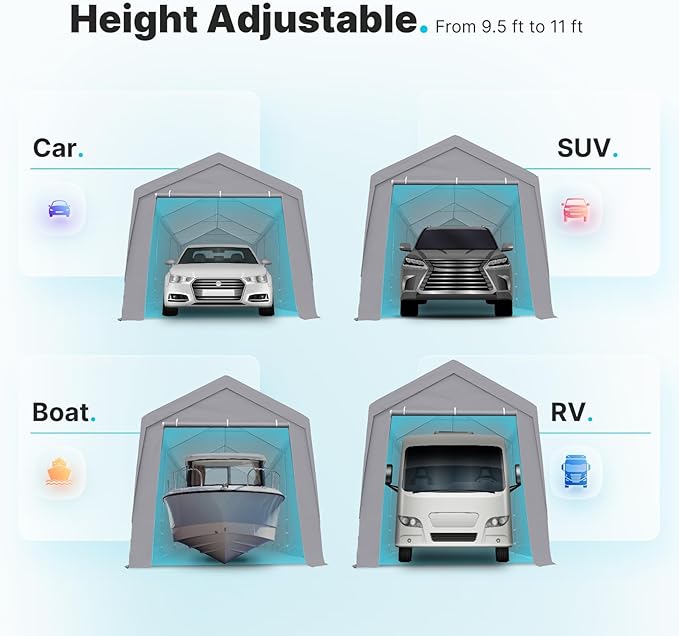 ADVANCE OUTDOOR 12x20 ft Heavy Duty Carport Garage Shelter, Adjustable Height (6.5-11ft) Waterproof Canopy with Removable Sidewalls for Cars, RV, Boat, Truck, Party - Gray