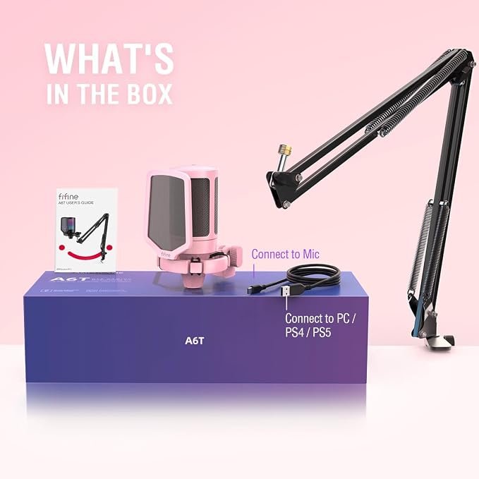 FIFINE Gaming USB Microphone Kit, PC Streaming Recording Computer RGB