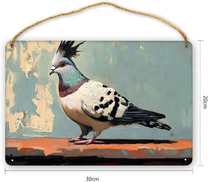 Pigeon Art Rustic Wooden Wall Art – 12x8 Inch Farmhouse Wood Sign for Living Room Entryway, Charming Bird Wood Decors for Nature Lovers & Cozy Home Enthusiasts