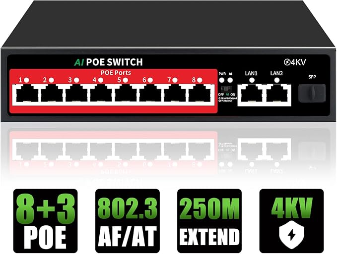 8 Port PoE+ Switch | Easy Smart Managed Ethernet Switch | Support VLAN
