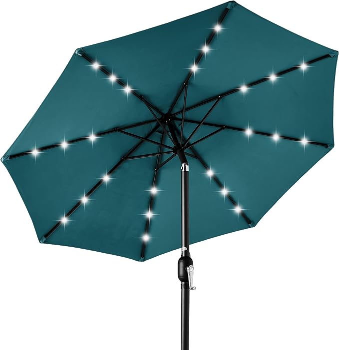 Best Choice Products 10ft Solar Polyester LED Lighted Patio Umbrella w/Tilt Adjustment and UV-Resistant Fabric