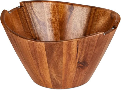 Night Tree Large wooden salad bowl with serving forks mixing, wood salad bowl set for food or fruits, magnetic utensils fit for 6–8 servings, ideal to family meals or as a unique gift