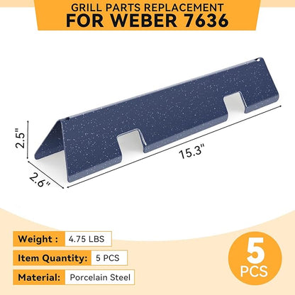 KifonMetals 15.3 inch Flavorizer Bars for Weber Spirit I & II E310 E320 E330 S310 S320 S330 Gas Grills with Front Control Knobs, Replacement for Weber Spirit Grill Parts 7636, Porcelain Steel, 5 PCS
