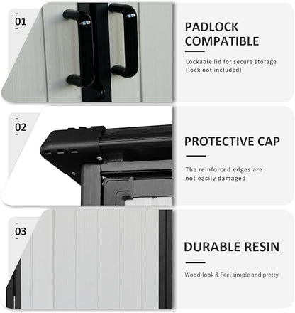 5x3 FT Resin Outdoor Storage Shed with Floor, Resin Cabinet with Lockable Doors, Waterproof Plastic Bike Tool Shed Easy to Install for Patio Furniture, Bikes, White