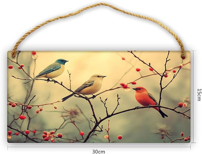 Artistic Retro Bird Wooden Sign, Floral Vintage Art for Home Aesthetics Lovers, 12x6 Inches Wood Decors, Ideal for Boho-Inspired Homes & Garden Spaces