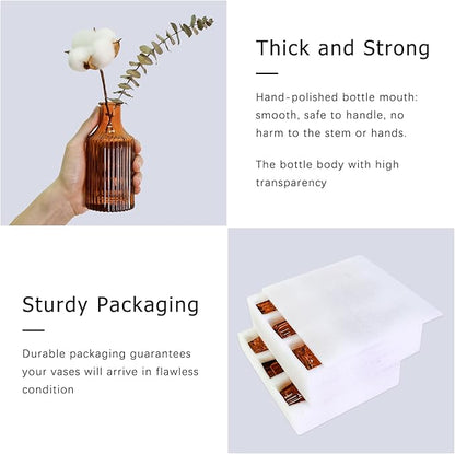12Pcs Glass Bud Vase Set, Small Dark Brown Flower Vase for Centerpieces, Bud Vases in Bulk, Mini Vintage Vase for Rustic Wedding Decorations（Amber）