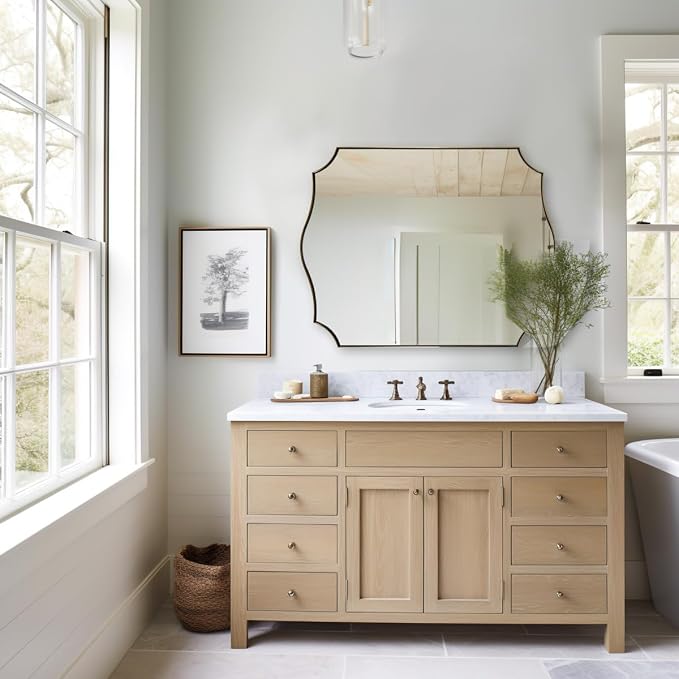 ANDY STAR 30"x40" Brushed Gold Bathroom Mirror, Large Rectangle Scalloped Mirror, Antique Brass Mirror in Rust-Proof Stainless Steel 1" Frame, Unique Wavy Design, Ideal for Home Remodel