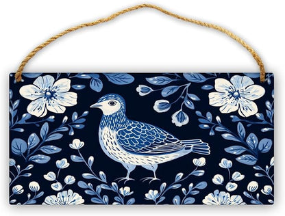 Art Deco styles Blue Bird Wooden Art, 12x6 Inch Stylish Wood Decors for Retro Design Lovers & Nature Fans, Infuse Your Home with Elegant Botanical Retro Vibes