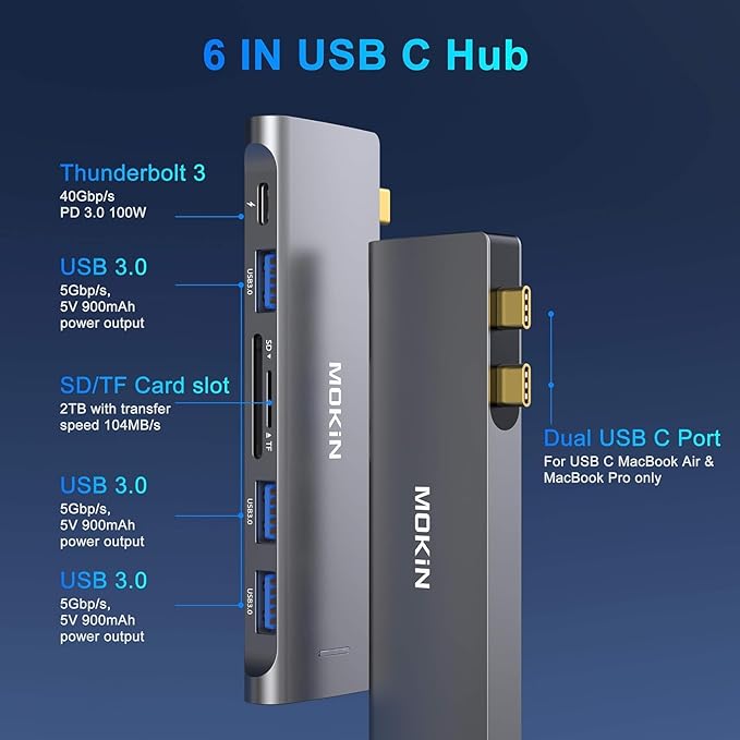USB C Adapter for MacBook Pro/Air M1 M2 2021 2020 2019 2018, MOKiN Hub MacBook