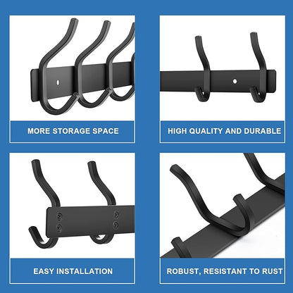 HAMUTH Black Wall Hooks, 17 Inch Coat Rack Wall Mount with 6 Hooks, Wall Hooks Heavy Duty for Hanging Backpack, Bag, Purse, Clothes, Hat, Coat, Towel | Entryway & Bathroom Storage Organization Hanger
