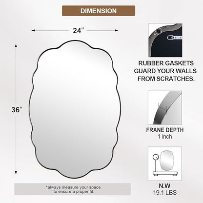 ANDY STAR Chrome Wavy Oval Bathroom Mirror - 24x36 Inch Polished Scalloped Bathroom Mirror, Unique Irregular Design with Heavy Duty SUS Metal Frame
