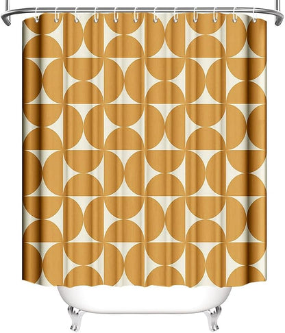 MEHOFOND Vintage Yellow Shower Curtain Modern Mid Century Abstract Geometric Bathroom Curtain Boho Retro Classic 1950S 60S Bathtub Decor Fabric Waterproof Bath Curtain with 12 Hook 72x72 Inch