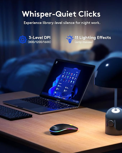 Samsers Foldable Keyboard and Mouse, Folding Bluetooth Keyboard Mouse Combo with Backlight, 2.4G + BT5.0 x 2, Full-Size Travel Keyboard & Portable Wireless Mouse for Windows/Android/iOS/Mac OS, Black