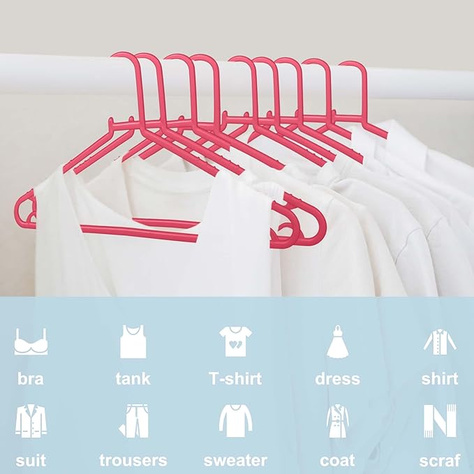Plastic Hangers 50 Pack, Light Weight Durable Clothes Hangers with Hooks Standard Size G-Shape&Non-Slip Coat Hangers for Everyday Use (Pink)