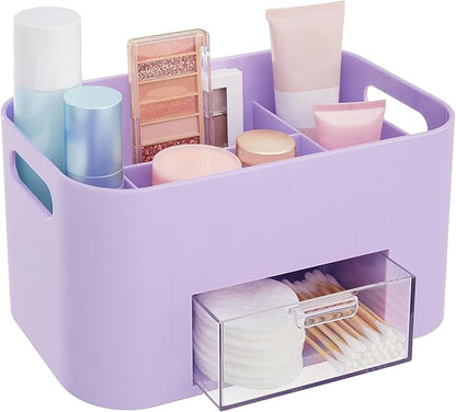 STORi Bliss Lilac Purple Makeup Organizer for Countertop, Divided Bathroom Organizer & Storage Drawer, Makeup Brush Holder, Cosmetic & Nail Polish Organizer, Made in USA