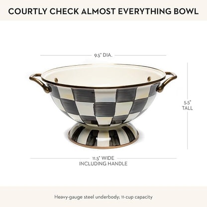 MACKENZIE-CHILDS Enamel Bowl, Small Serving Bowl for Entertaining, Almost Everything Bowl, Black-and-White Courtly Check