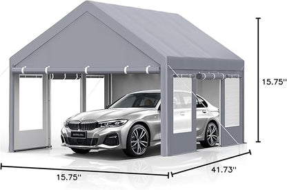 Garvee 13x20 ft Heavy Duty Carport, Extra Large Galvanized Steel Car Canopy with All-Season Tarp Cover, 4 Roll-Up Doors & Mesh Windows, Portable Garage Shelter for Car, Truck, SUV, Boat, Grey
