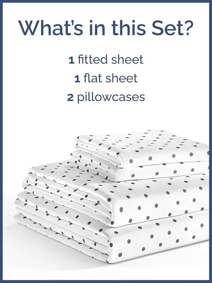 Kids Black Polka Dots Full 4 Piece Sheet Set - Boys, Girls, Teens, Toddler - Easy Fit Deep Pockets - Breathable, Hotel Quality Sheets - Machine Washable - Wrinkle Free - Cute, Cozy, Soft - CGK Linens