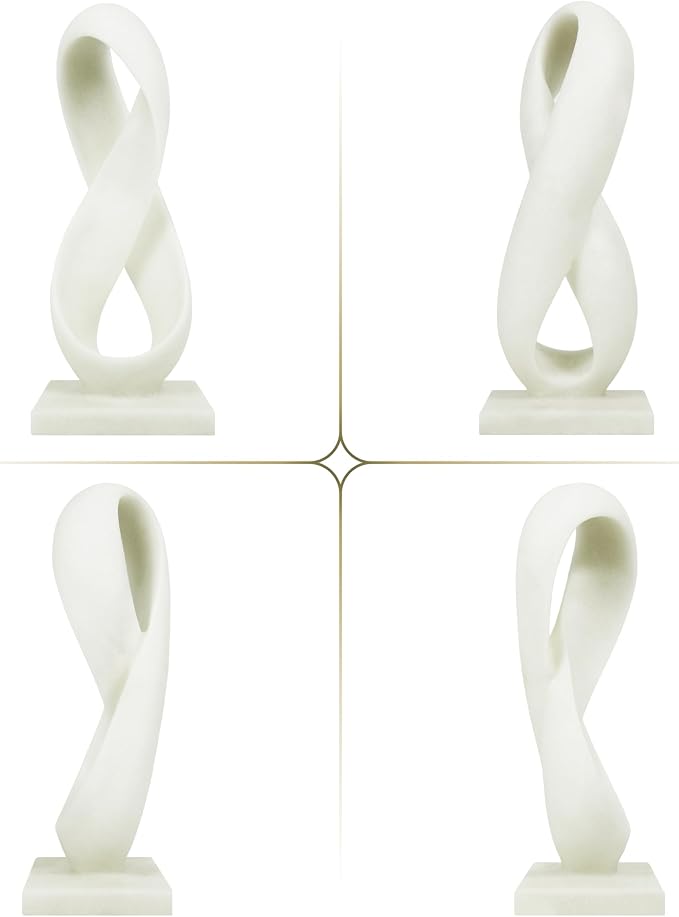 SIMON'S SHOP Modern Abstract Statue, 14.5'' Tall White Minimalist Infinity Loop Design Tabletop Mantel Shelf Decor, Hand-Painted Resin Sculpture for Home or Office