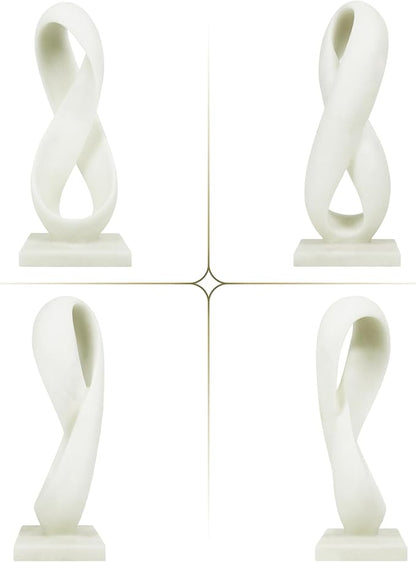SIMON'S SHOP Modern Abstract Statue, 14.5'' Tall White Minimalist Infinity Loop Design Tabletop Mantel Shelf Decor, Hand-Painted Resin Sculpture for Home or Office