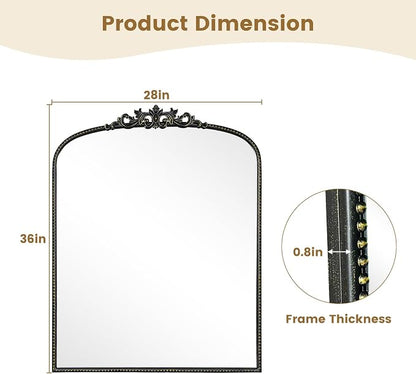 WallBeyond Black Vintage Mirror for Vanity 28x36 Inch, Black Antique Mirror with Ornate Frame, Arched Vintage Wall for Bathroom, Living Room, Fireplace, Entryway