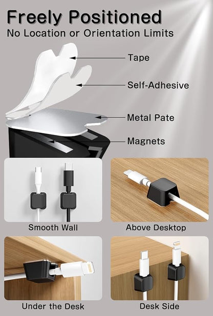 Viaky 8 Pack Magnetic Cable Clips, Large Size Under Desk Cable Management