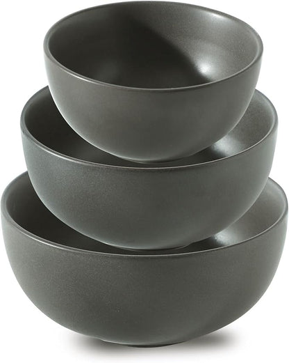 Tikoore Mixing Bowls,Ceramic Bowls for Kitchen,Black Mixing Bowls Set for Baking,Serving,Nesting Bowls for Kitchen Cooking,Salad,Microwave Oven and Dishwasher Safe,24/40/88 oz,Set of 3,Matte Black