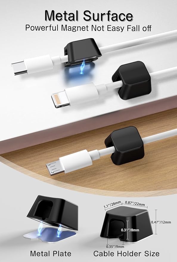 Viaky 8 Pack Magnetic Cable Clips, Large Size Under Desk Cable Management