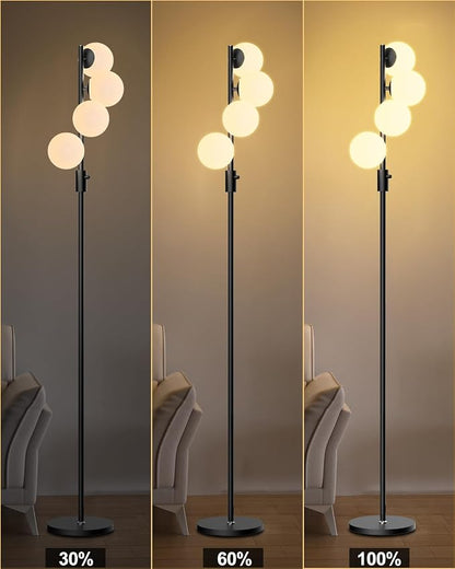 Lightdot 64IN Dimmable Globe Floor Lamp, Black Standing Lamps with 4PCS 3000K Bulbs Included, Mid Century Modern Floor Lamp with 5Lbs Heavy Base for Living Room/Sofa Beside/Corner Decor