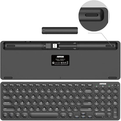Arteck 2.4G USB Wireless Keyboard and Mouse Combo Ultra Slim Compact Keyboard and Ergonomic Mouse for Computer Desktop PC Laptop and Windows 11/10/8/7 Build in USB-C Rechargeable Battery
