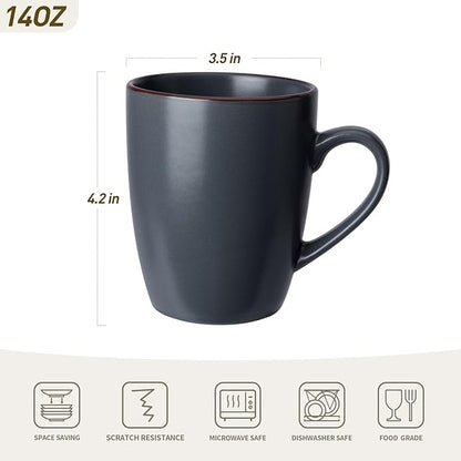 famiware Venus Coffee Mugs for 4, 12 oz Mug Set, Dringking Cup with Handle for Coffee, Tea, Cocoa, Milk, Charcoal