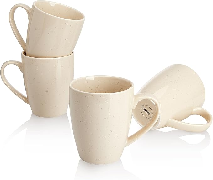 Sweese Porcelain Coffee Mugs - 16 Ounce (Top to the Rim) for Coffee, Tea, Cocoa, Set of 4, Beige