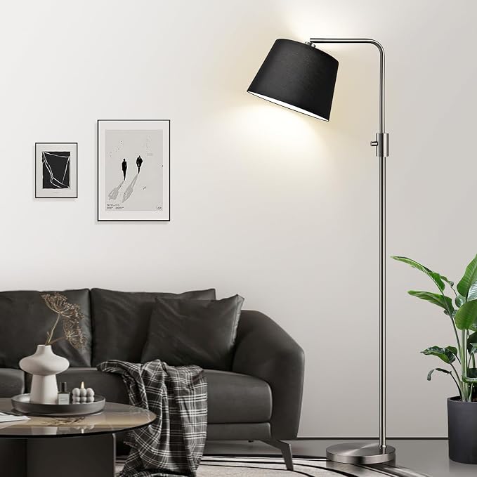 Nintiue 【Upgraded】 Dimmable Floor Lamp, 1000 Lumens LED Edison Bulb Included, Brushed Nickel Arc Floor Lamps Modern Standing Lamp with Black Shade, Tall Lamps for Living Room Bedroom