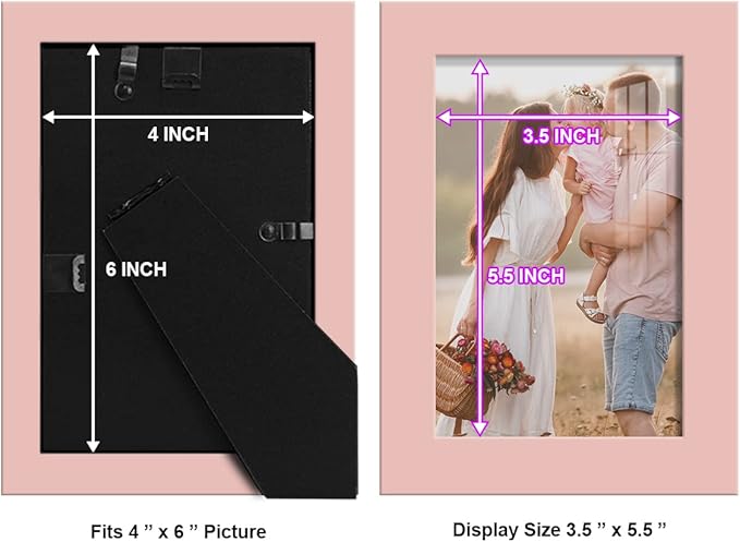 Renditions Gallery 4x6 inch Picture Frame High-end Modern Style, Made of Solid Wood and High Definition Glass Ready for Wall and Tabletop Photo Display, Pink Frame