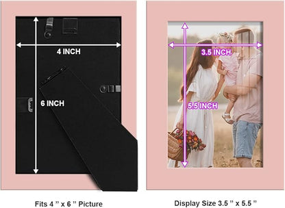 Renditions Gallery 4x6 inch Picture Frame High-end Modern Style, Made of Solid Wood and High Definition Glass Ready for Wall and Tabletop Photo Display, Pink Frame