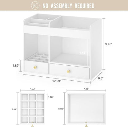 Makeup Organizer with Drawers, Bamboo Countertop Cosmetic Storage for Dresser Vanity Organizer Beauty Desk Skincare Holders Container Make Up Organizing for Lipstick