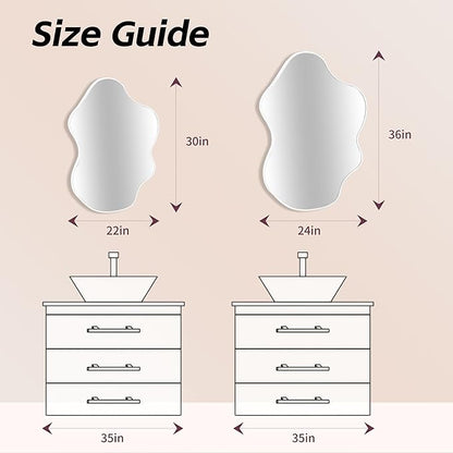 Tanmicoshomy White Irregular Wall Mirror 24x36 Inch, Cloud Shaped Frame Asymmetrical Wavy Mirror with Tempered Glass for Bathroom Bedroom Living Room or Entryway