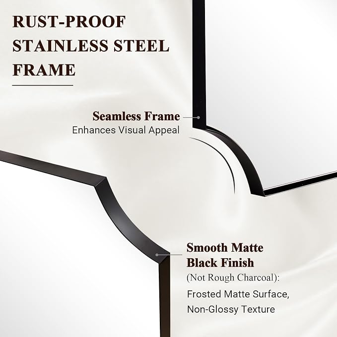 ANDY STAR 20"x30" Bathroom Mirror, Matte Black Vanity Mirror, Scalloped Rectangle Mirror in Premium Stainless Steel Frame, Scalloped Corners Design, Compact Size Ideal for Small Bathroom Remodel