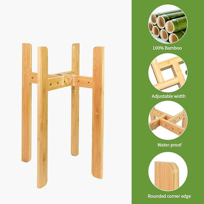 MAVOTER Adjustable Plant Stand Indoor,23.6" Tall Bamboo Mid Century Modern Plants Stands Fits 8-12 Inch Pots,Stable Single Floor Corner Flower Pot Holder for Living Room, Balcony