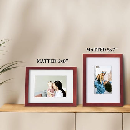 Egofine 9x12 Picture Frame Made of Solid Wood Covered by Plexiglass, Wood Frame for Pictures 5x7/6x8 with Mat or 9x12 without Mat, Tabletop and Wall Mounting Display, Dark Red