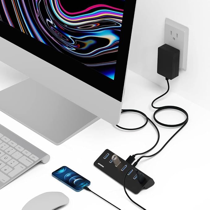 Achoro 7 Ports Powered USB HUB – 2nd Generation 10GB Super Speed External USB