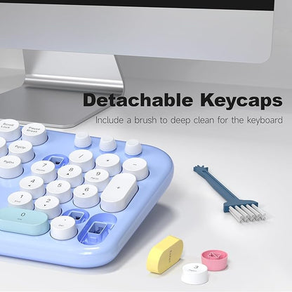 Wireless Keyboard and Mouse Combo for Windows, MOWUX 2.4G Full-Sized External Cordless Computer Keyboard, Compact Mouse, 8 Multimedia and Shortcut Keys, for PC, Laptop - Light Blue Colorful